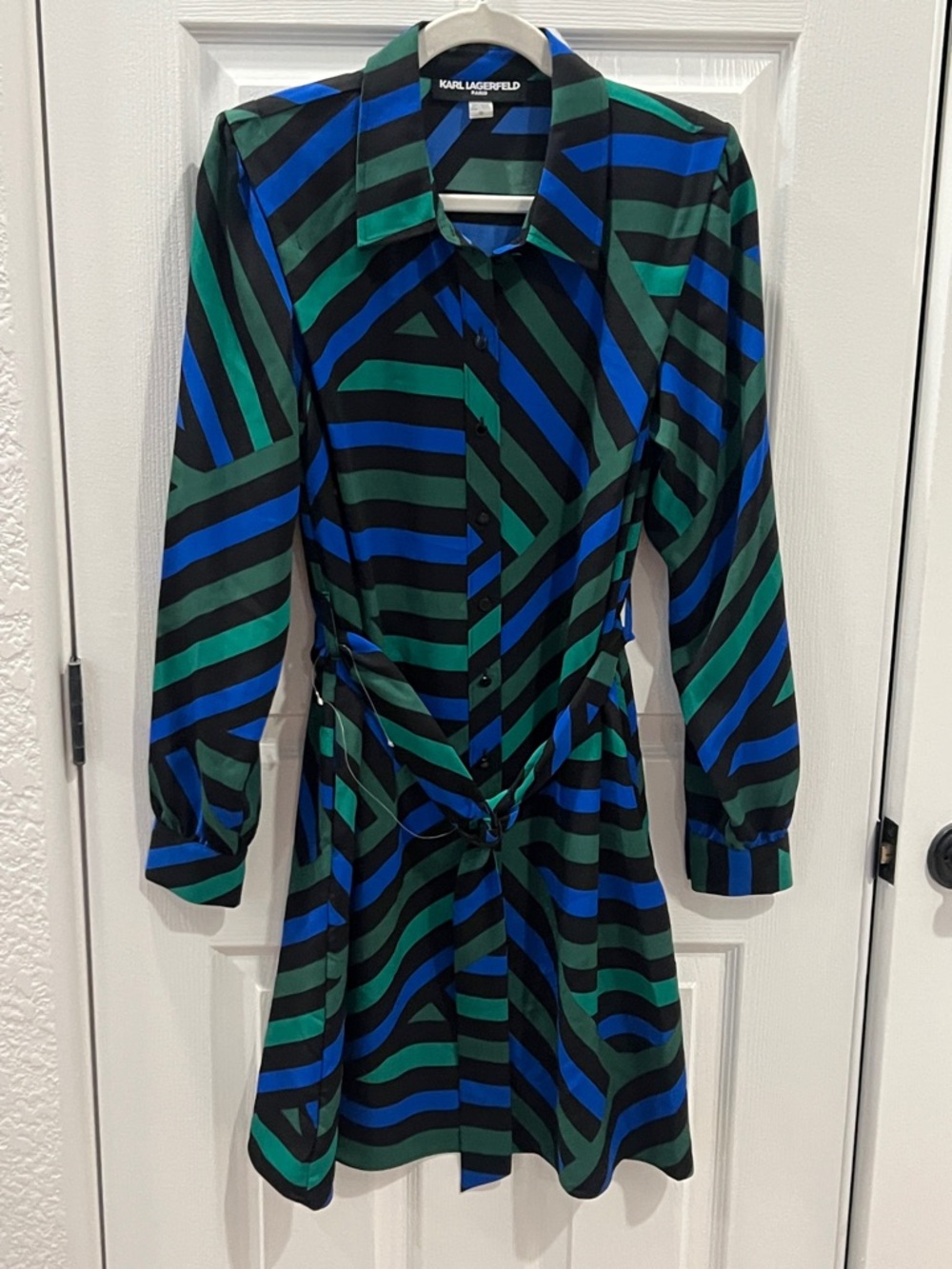 Karl Lagerfeld Paris Wavy Geometric Stripe Shirt Dress - Size 10